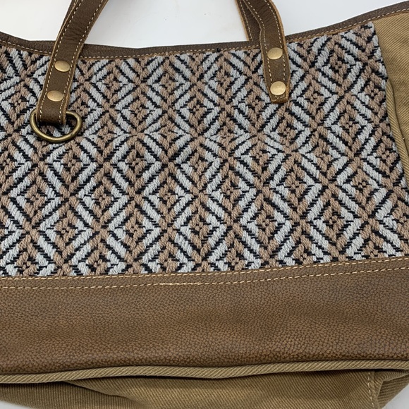 Myra Bag Brown Criss Cross Pattern Shoulder Bag Tote - Picture 4 of 15